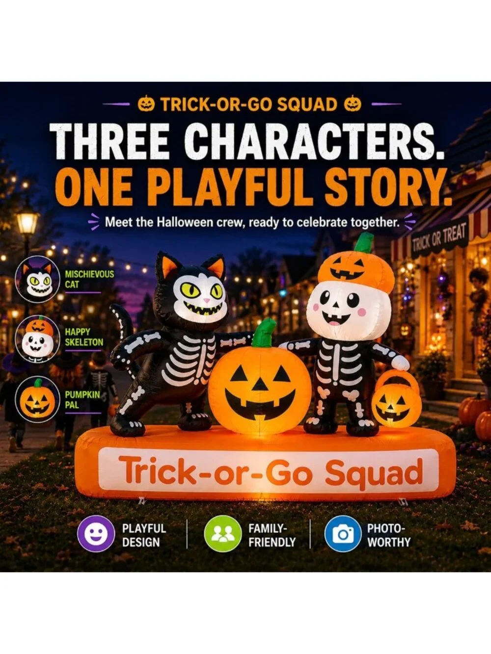 7FT Halloween Inflatables - Spooky Skeleton, Black Cat & Pumpkin Decor for
